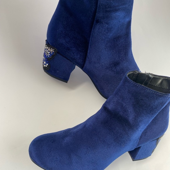 Libby Edelman Women's Blue Zip ankle Boots Butterfly Velour Heel Booties Size 9 - Picture 11 of 11